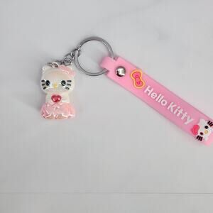 Hello Kitty 3D Figure Keychain & "Hello Kitty" Strap Pink & White iridescent